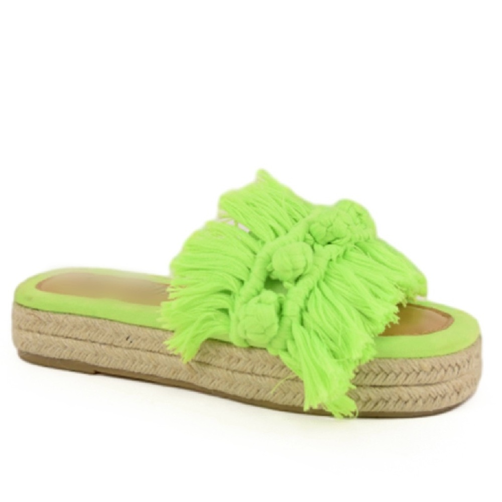 Fringe Lime Green Espadrille Slide Sandals